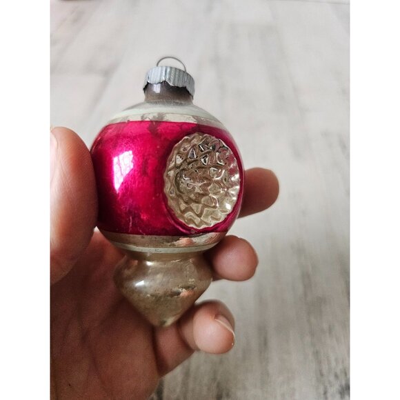 Vintage radko indent double teardrop pink striped ornament mercury glass Xmas tr - Picture 11 of 14